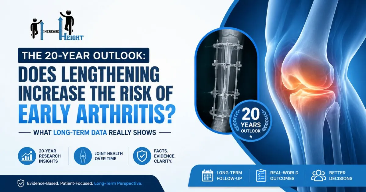 The 20-year outlook on arthritis risk after limb lengthening surgery with healthy knee and leg joint illustration